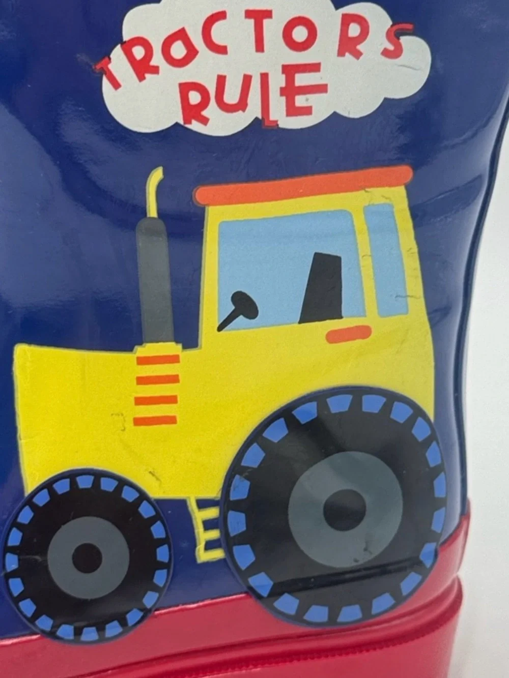 NWT Kids Navy Blue & Red Tractor Rain Boots Size !